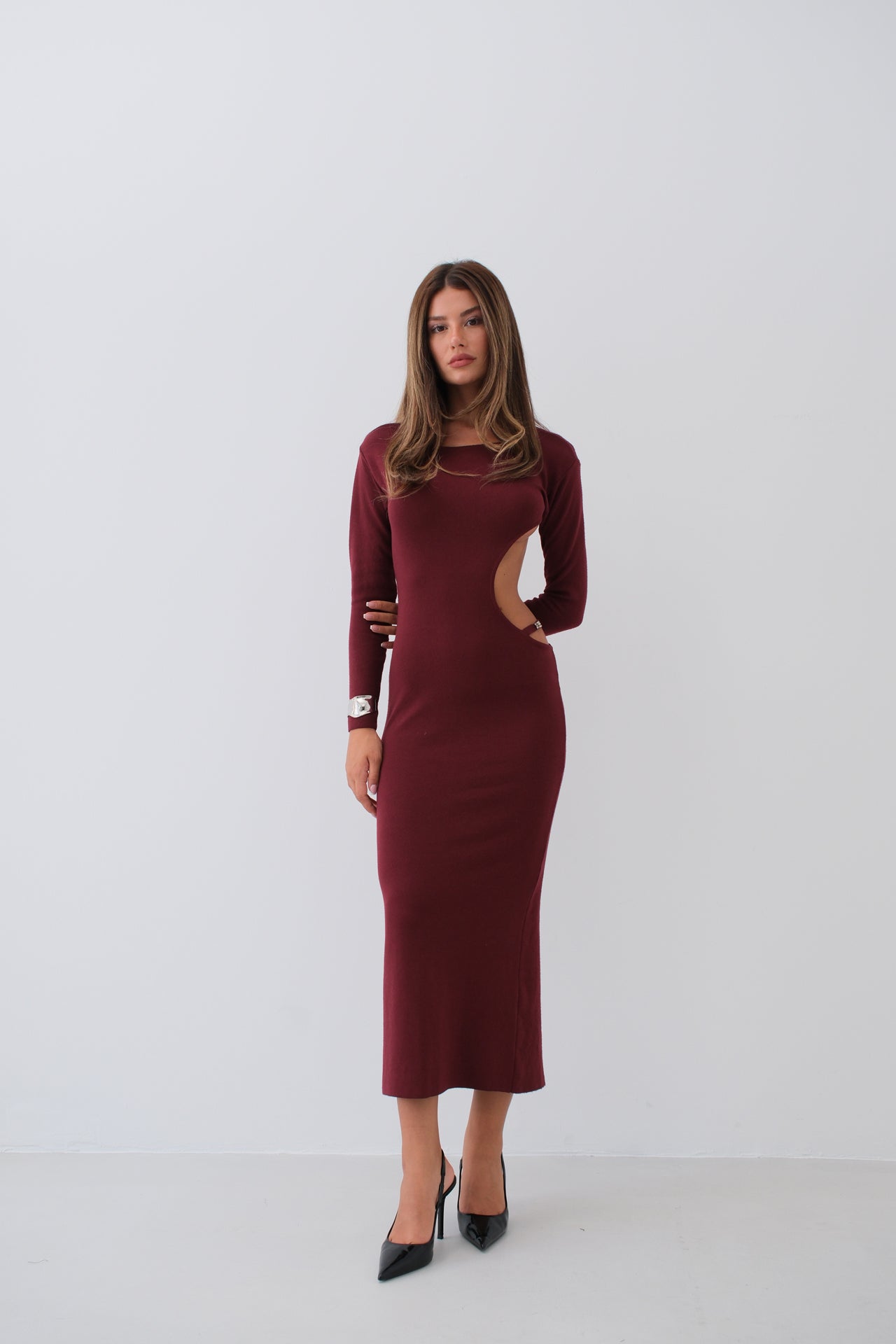 Asymmetric Maxi Dress in Burgundy