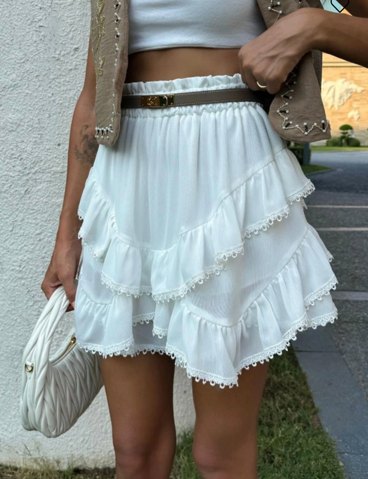 Gathered Mini skirt in White