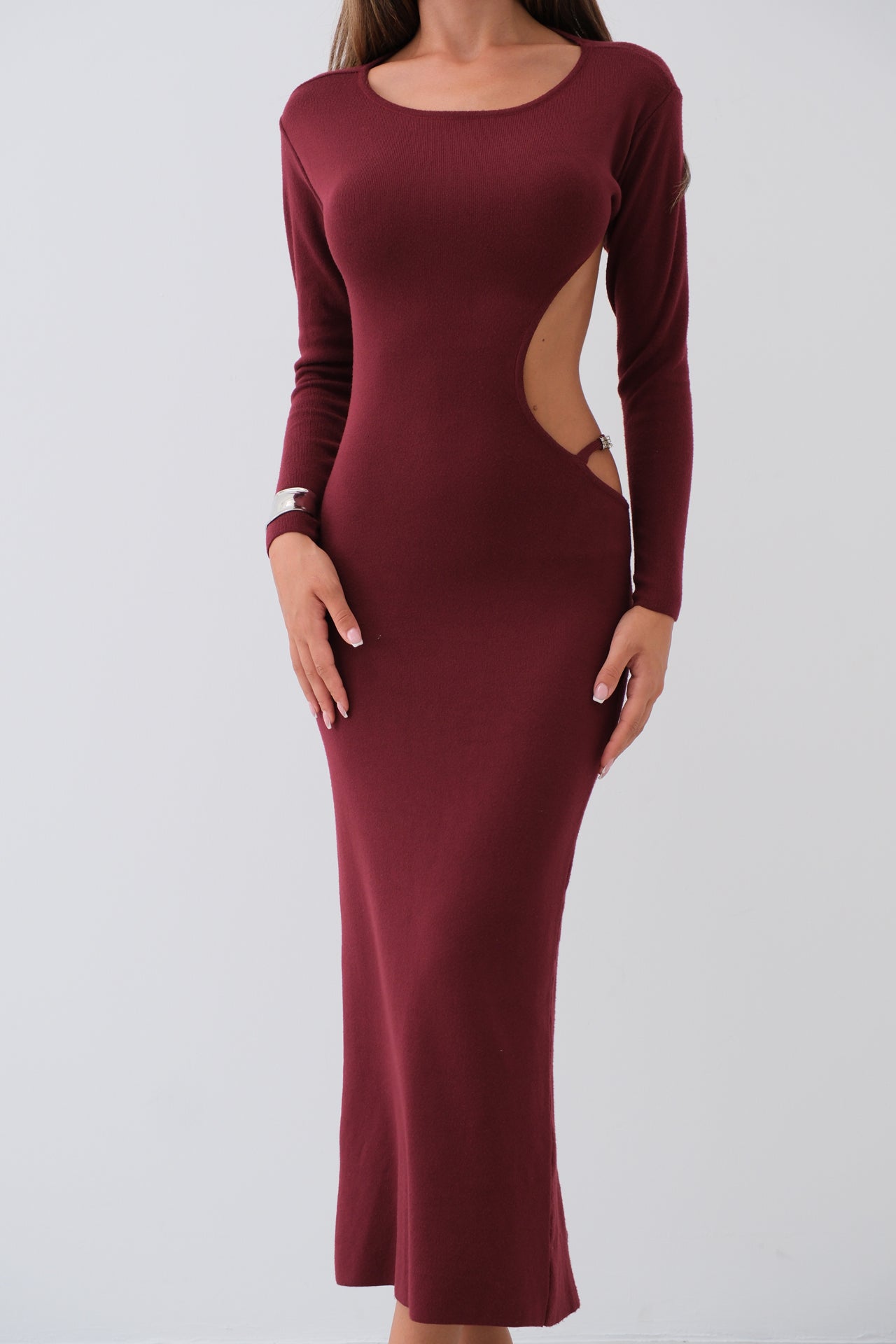 Asymmetric Maxi Dress in Burgundy