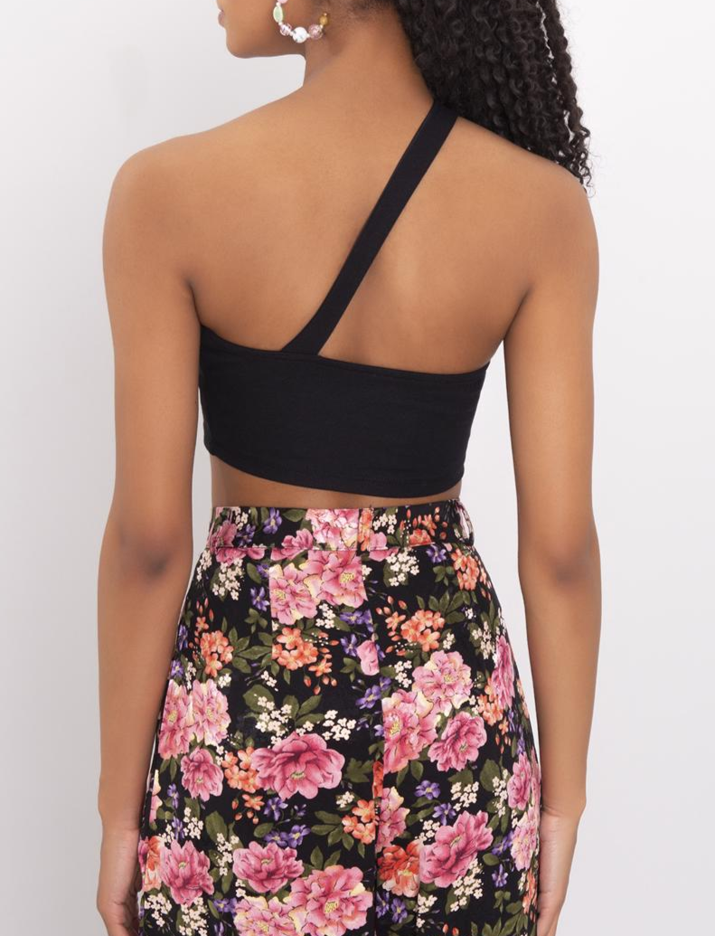 Asymmetric One-Shoulder Black Crop Top