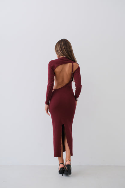 Asymmetric Maxi Dress in Burgundy