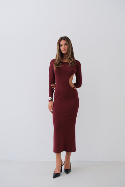 Asymmetric Maxi Dress in Burgundy
