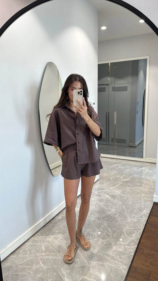 Linen Co Ord Set - Brown