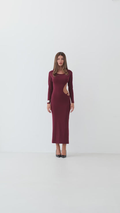 Asymmetric Maxi Dress in Burgundy
