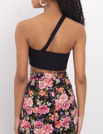 Asymmetric One-Shoulder Black Crop Top